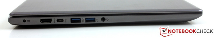 Left side: Power, HDMI, USB 3.1 Gen1 Typ-C, Audio in/out