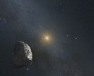 Un'illustrazione che raffigura un asteroide e una stella.