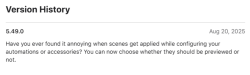 Le note di rilascio dell'app Philips Hue versino 5.49. (Fonte: Apple App Store)