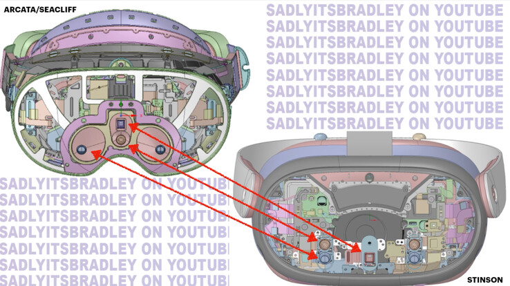 Rendering CAD trapelati del Quest Pro e del Quest 3, da sinistra a destra. (Fonte: SadlyItsBradley)