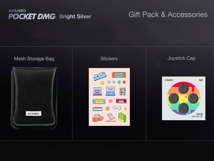Ayaneo include diversi omaggi con l'edizione Pocket DMG Bright Silver. (Fonte: Ayaneo)