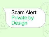 Bolla di dialogo verde di WhatsApp con il testo «Avviso di truffa: Private by Design»