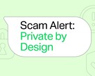 Bolla di dialogo verde di WhatsApp con il testo «Avviso di truffa: Private by Design»