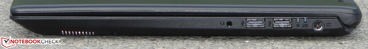 Lato destro: presa combinata cuffie/microfono, due porte USB 2.0 (tipo A), presa di corrente DC
