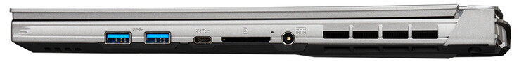 Lato destro: 2x USB 3.2 Gen 1 (Tipo-A), USB 3.2 Gen 1 (Tipo-C), lettore di schede di memoria (SD), alimentazione