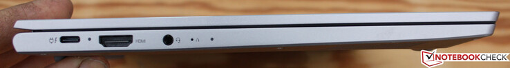 A sinistra: 1x USB Type-C con Thunderbolt 4 e alimentazione, 1x HDMI 2.0b, 1x jack audio