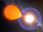 Un'impressione d'artista che mostra una nova che succhia materia dalla sua stella ospite. (Fonte: K. Ulaczyk, Osservatorio dell'Università di Varsavia)