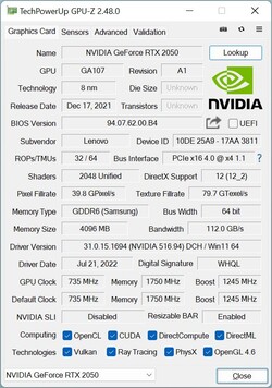 GPU-Z: Nvidia GeForce RTX 2050