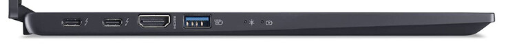 A sinistra: 2x Thunderbolt 4 (USB-C; DisplayPort, Power Delivery), HDMI, USB 3.2 Gen 2 (USB-A)