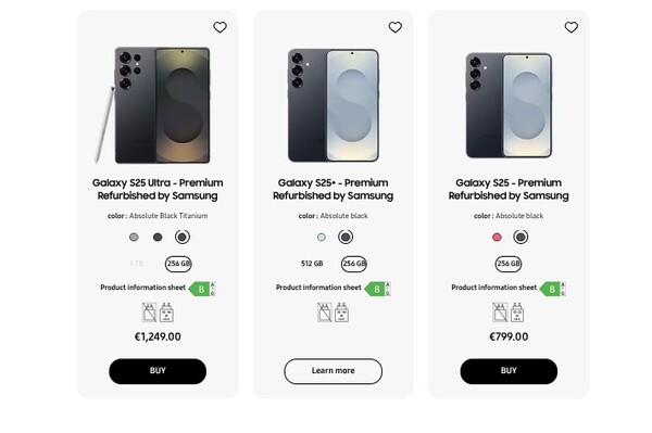 Galaxy Colori e configurazioni della serie S25 disponibili nell'ambito del programma Certified Re-Newed in Francia. (Fonte: Samsung)