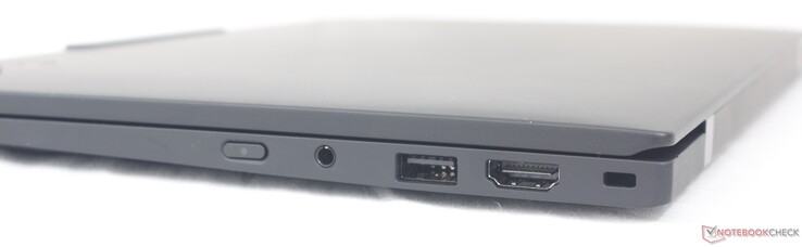 A destra: Pulsante di accensione, cuffie da 3,5 mm, USB-A 3.2 Gen. 1, HDMI 2.1, Nano Kensington Lock