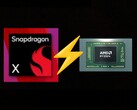 Lo Snapdragon X entry-level si confronta con il Ryzen 7 8840U in Geekbench 6 multi-core. (Fonte immagine: AMD, Qualcomm, a cura)