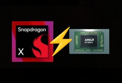 Lo Snapdragon X entry-level si confronta con il Ryzen 7 8840U in Geekbench 6 multi-core. (Fonte immagine: AMD, Qualcomm, a cura)