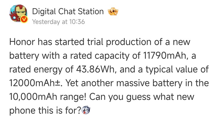 Secondo quanto affermato dall’informatore Digital Chat Station, potrebbe essere in arrivo un telefono Honor da 12.000 mAh.