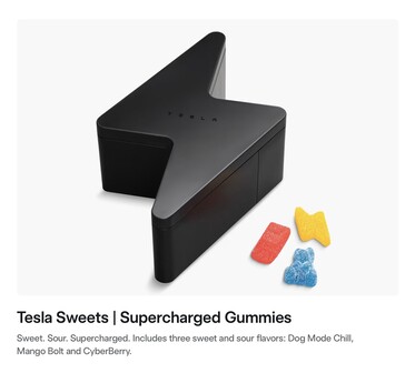 La scatola di caramelle Tesla Supercharged Gummies.