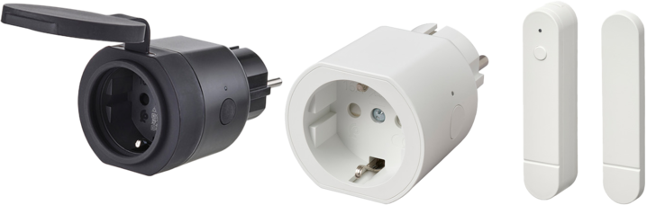 Da sinistra a destra: la smart plug da esterno Tofsmygga, la smart plug da interno Grillplats e il sensore porta/finestra Myggbett. (Fonte immagine: ifun.de)