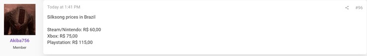I prezzi del PlayStation Store di Silksong rispetto alle altre piattaforme (Fonte immagine: screenshot, Akiba756@ResetEra forums)
