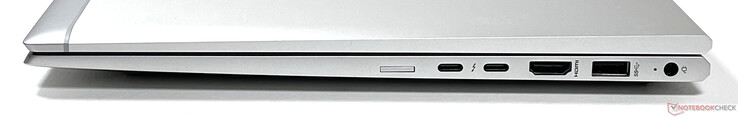 Lato destro: Slot per scheda SIM, due porte USB-C Thunderbolt 4 (DP 1.4 &amp; Power Delivery), uscita HDMI 2.0b, porta USB-A 3.1 Gen. 1, alimentazione