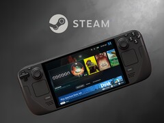 Valve Steam Deck LCD mostrato sotto il logo Steam (Fonte: Valve con modifiche)