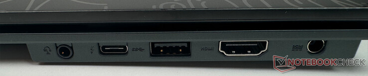 A destra: 1x jack audio da 3,5 mm, 1x Thunderbolt 4, 1x USB 3.2 Gen1 Tipo A, 1x DC IN