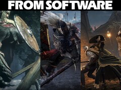 Collage con i giochi di FromSoftware e il logo dell'azienda (Fonte: FromSoftware, Steam con modifiche)
