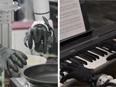 Genesis AI mostra mani robotiche che eseguono compiti di motricità fine come rompere uova, affettare pomodori, collegare cavi e suonare il pianoforte.