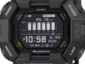 Orologio Casio G-Shock Mudman GDG-B100 con display digitale rosso e bianco sullo sfondo di un aspro paesaggio montano.