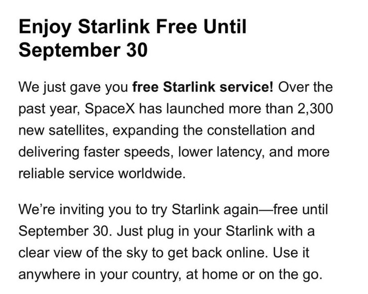 L'offerta di abbonamento gratuito a Starlink.