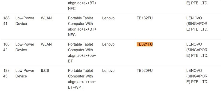 Il tablet Legion Y700 di Lenovo appare sul sito web di IMDA. (Fonte: IMDA)