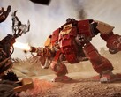 Una Dreadnought Space Marine Blood Raven spara la sua arma contro le unità Ork nel trailer in-engine di Warhammer 40.000: Dawn of War IV. (Fonte: Warhammer via YouTube)