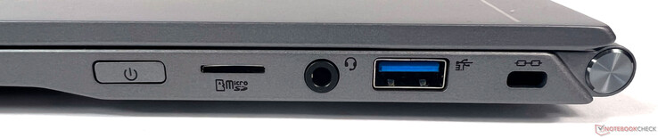 Destra: 1x lettore di schede micro SD, 1x jack audio combo, 1x USB 3.2 Gen 2 (Type-A), 1x blocco Kensington
