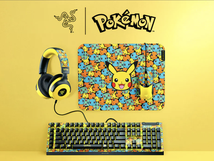 Edizione Pokémon della nota attrezzatura da gioco: Razer BlackWidow V4 X, Razer Kraken V4 X, Razer Cobra e Razer Gigantus V2 (Fonte immagine: Razer)