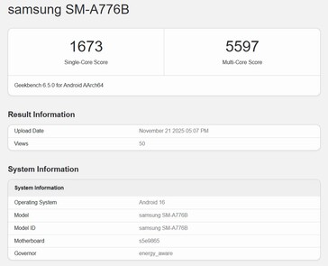 Samsung Galaxy A77 su Geekbench 6