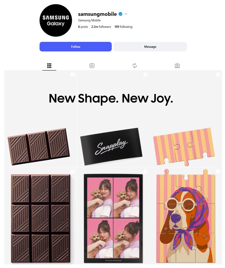 Sull'account Instagram di Samsung Mobile, i vecchi post vengono sostituiti dalla nuova campagna teaser.
