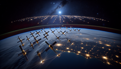 Costellazione di satelliti Starlink su un'orbita terrestre bassa (Fonte immagine: Generato con DALL-E 3)