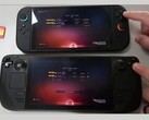 Nintendo Switch 2 (in alto) e Steam Deck OLED (in basso) che eseguono No Man's Sky fianco a fianco. L'immagine evidenzia la differenza di tempo di caricamento osservata durante i test. (Fonte: The Phawx su YouTube)