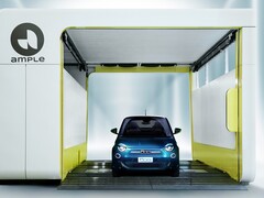 La Fiat 500e sarà la prima auto utilizzata in una prova di Stellantis della soluzione di scambio di batterie EV di Ample. (Fonte: Stellantis)