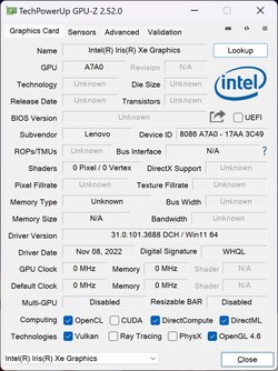 GPU-Z: Grafica Iris Xe G7