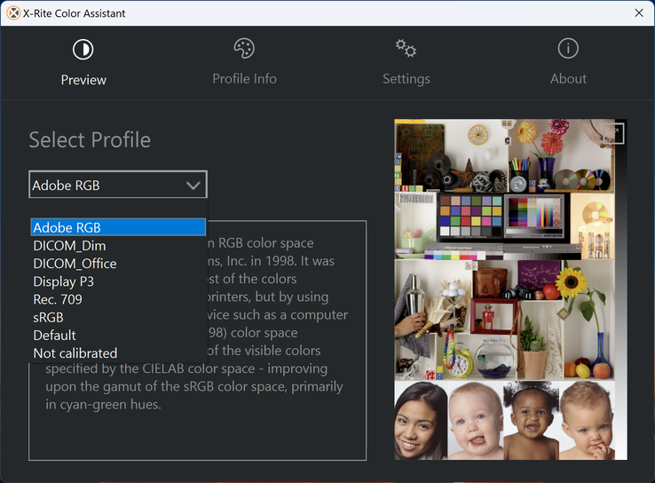 Selezionare uno dei profili colore preimpostati tramite il software X-Rite Color Assistant. Alcuni profili possono essere meglio calibrati di altri, tuttavia