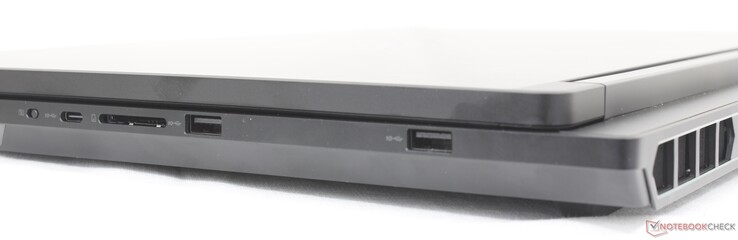 A destra: USB-C (10 Gbps), lettore di schede SD, 2x USB-A (10 Gbps)