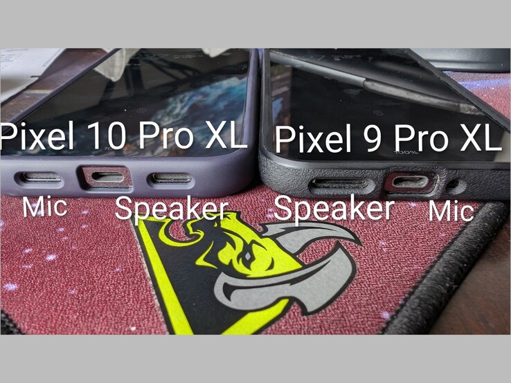 Confronto tra Pixel 10 Pro XL e Pixel 9 Pro XL: posizione dell'altoparlante e del microfono. (Fonte: Artem Russakovskii su X)