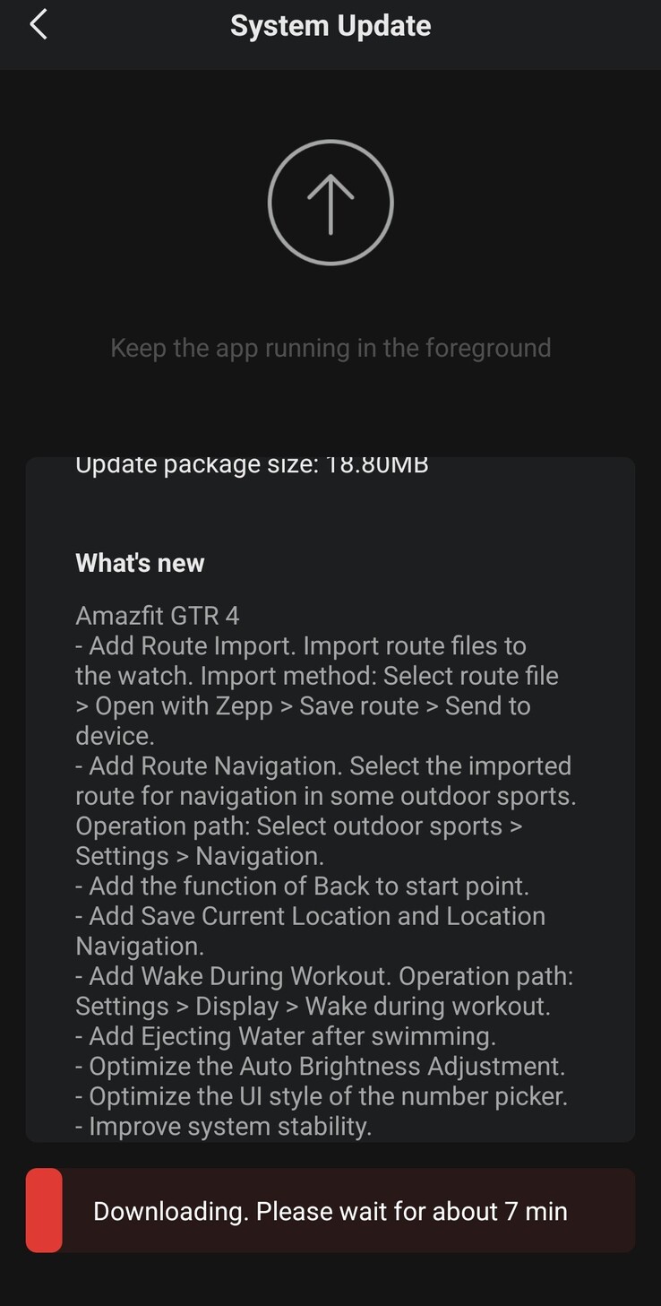 Il changelog dell'aggiornamento 3.17.0.2 di Amazfit GTR 4. (Fonte: Amazfit)