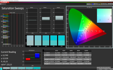 CalMAN: Saturazione Colore (profilo: vivace, bilanciamento del bianco: standard, spazio colore target: DCI-P3)