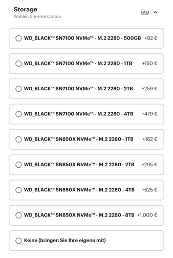 Prezzi degli SSD Frameworks da oggi