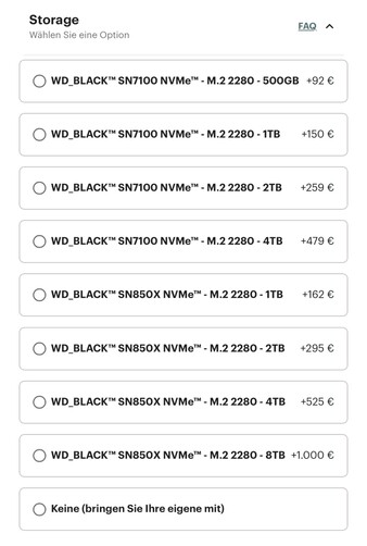 Prezzi degli SSD Frameworks da oggi