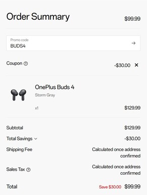 Il prezzo dei Buds 4 con il codice promozionale applicato (Fonte: OnePlus)