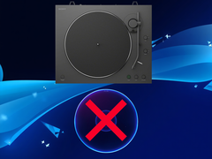 Il giradischi Sony raffigurato sopra il disco di gioco per PS5