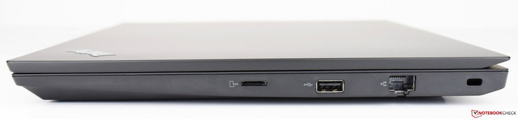 right: MicroSD card reader, USB 2.0 Type-A, Ethernet, Kensington lock