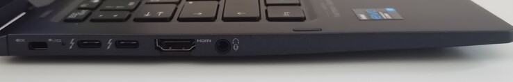 A destra: Slot per un lucchetto Kensington, 2x Thunderbolt 4 (USB-C), HDMI, porta jack 3.5 mm