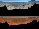 Immagine scattata dal rover Perseverance. L'immagine superiore è migliorata, mentre l'immagine inferiore ha i colori originali (Fonte immagine: NASA, JPL-Caltech, ASU e MSSS; modifica)